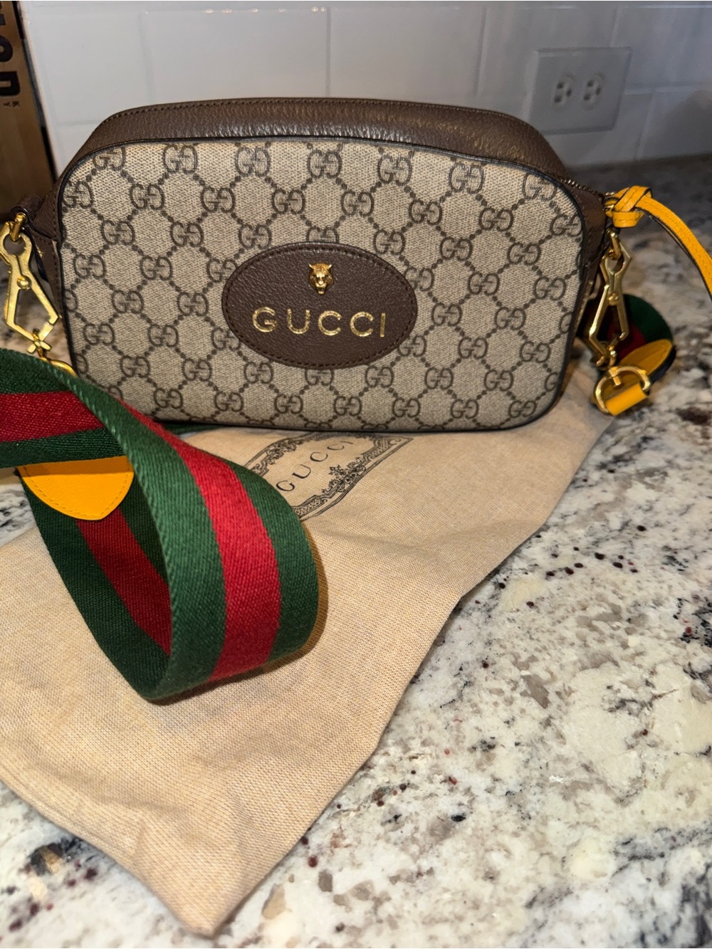 Gucci Supreme Monogram Web Neo Vintage Shoulder Bag Beige New Acero Crop